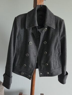 Express Charcoal Gray Double-Breasted Wool Blend Peacoat Jacket